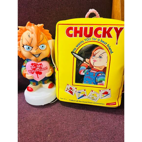 Chucky Valentines Day Bundle Lot Backpack Light up Blow Mold Be my Valentine